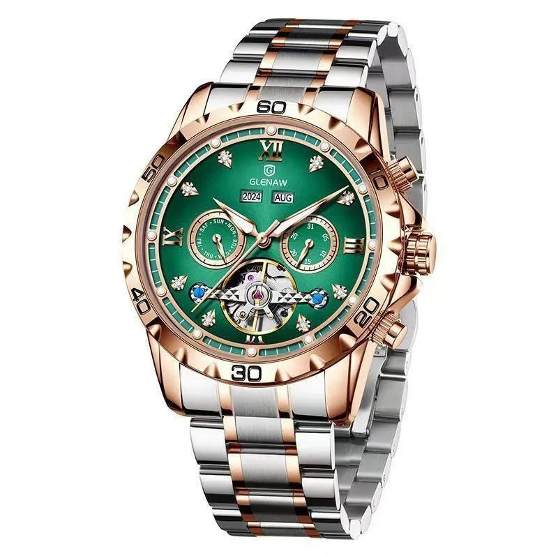Men's automatic mechanical watch with stainless steel strap and mineral glass in multiple colour options