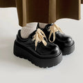 Matte black women's retro lace-up shoes with a chunky block heel and round toe.