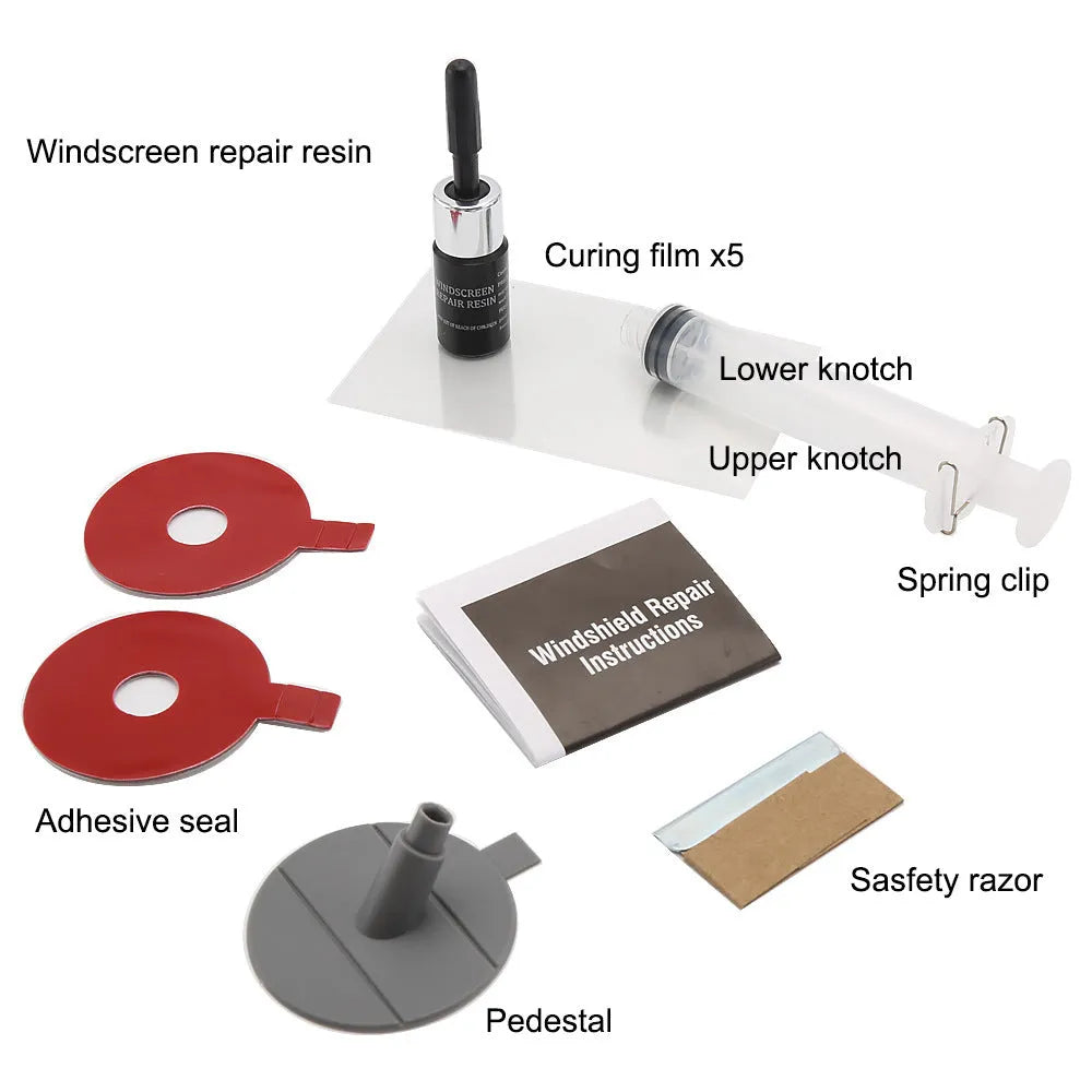 Sikeo DIY Car Windshield Repair Kit tool with plastic and rubber parts for laminated glass repair