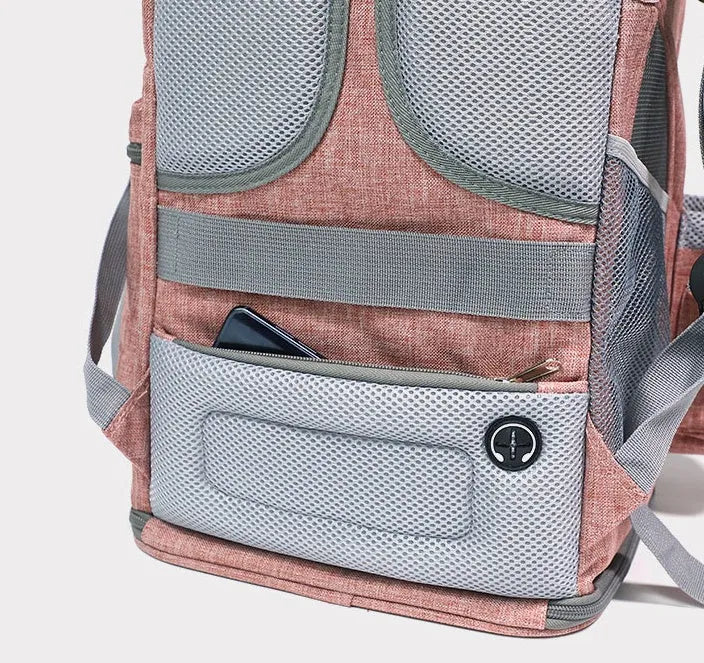 Portable pet carrying bag for small dogs and cats made from cationic linen in grey