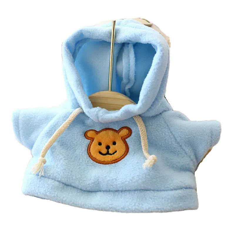 Cloth dog hoodie sweater shown in blue, available in 23cm and 42cm sizes with a grey bear pattern option.