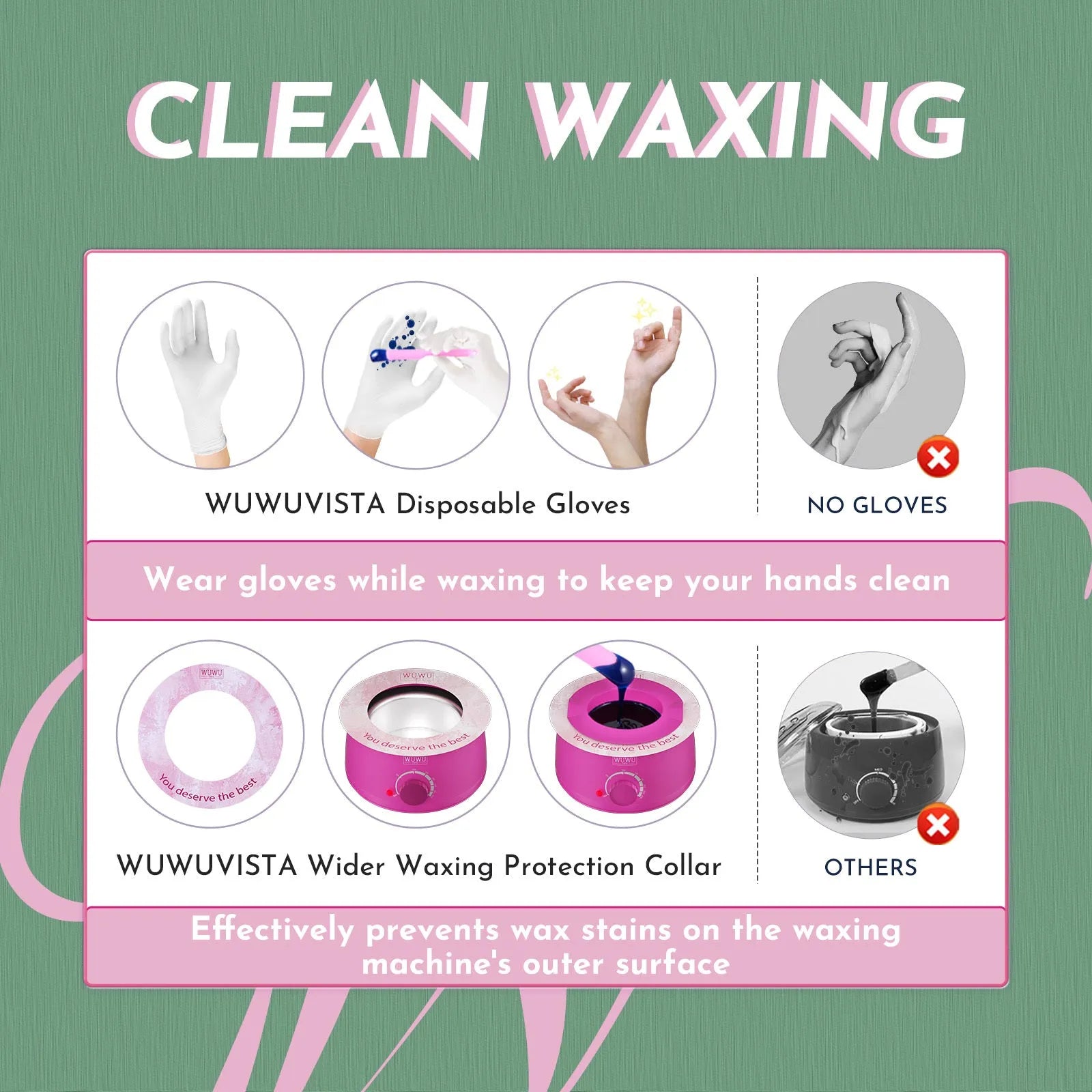 WUWUVISTA 56-piece professional waxing kit with black wax warmer, coloured wax beads, applicators and aftercare products