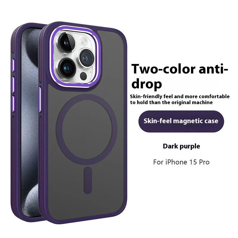 Frosted magnetic TPU phone case for iPhone 14 Pro Max with metal lens ring in black