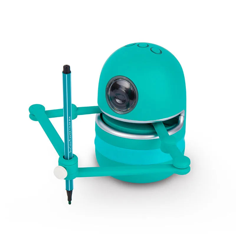 Painting robot for children with suction cup base and drawing cards on table