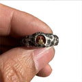 Hand-forged copper grotto Buddha ring with rock texture surfaces, size 8 measurement