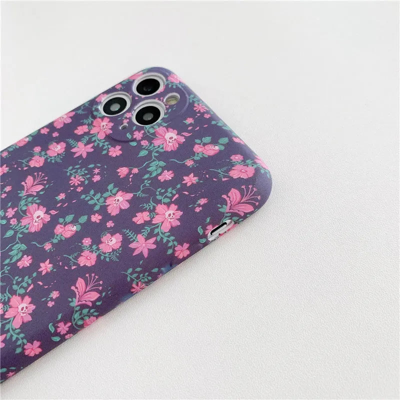 Back cover phone case with broken flowers design in navy blue for iPhone