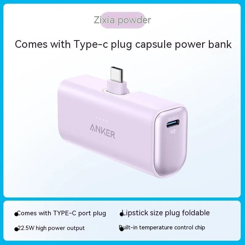 Capsule power bank portable charger with 5000mAh capacity and compact plastic shell design