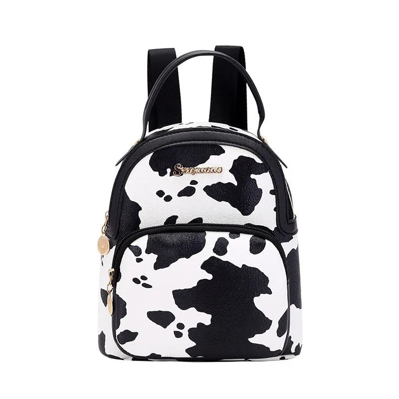 Girls small backpack PU leather Korean style with three-dimensional outer pocket in snake white colour