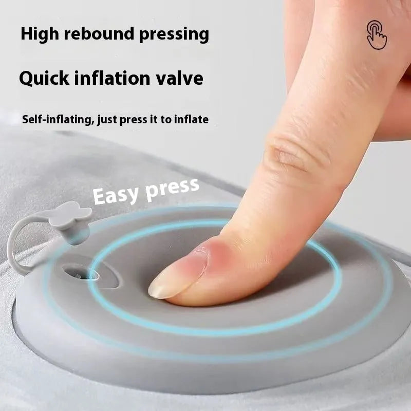Press inflatable cushion in flocking material, portable folding design for height increase