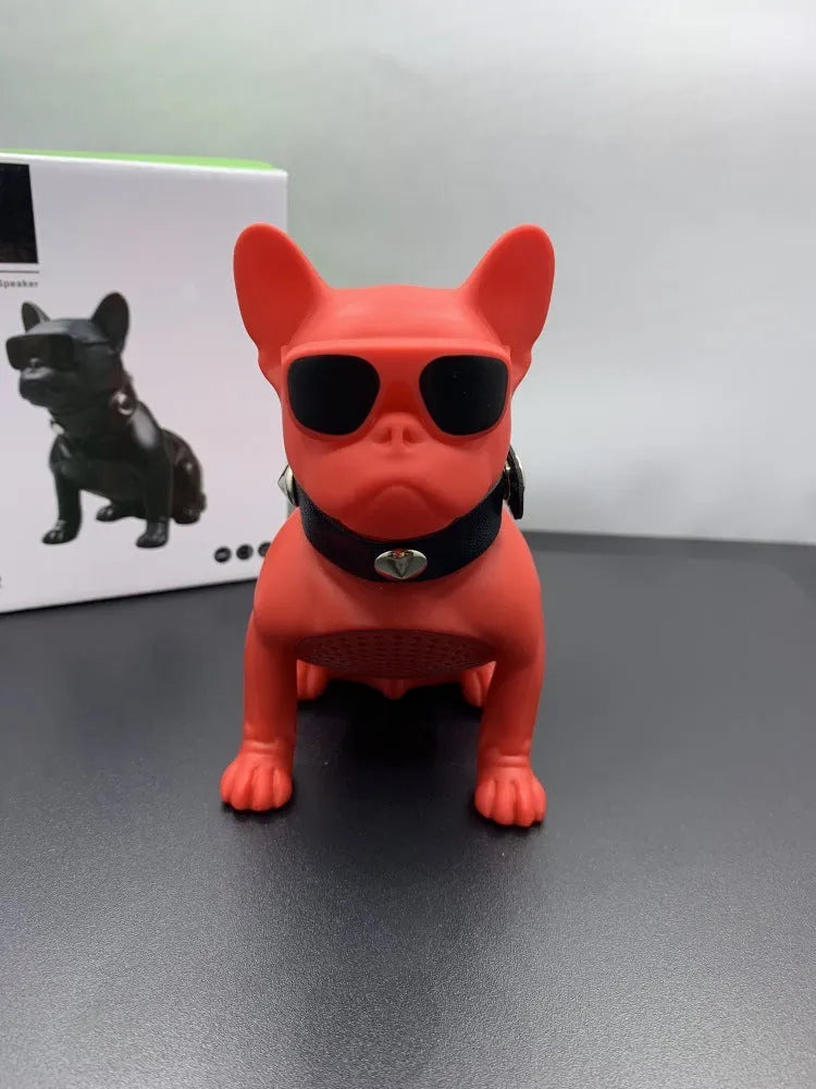 Mini Full Body Bulldog shaped Bluetooth speaker in black, red, or white colour options.