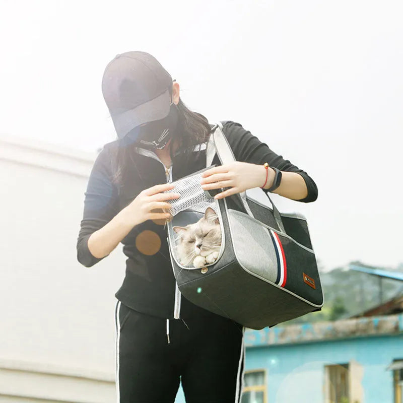 Foldable pet shoulder bag in Oxford cloth, black colour, size L 47 x 21 x 30 cm