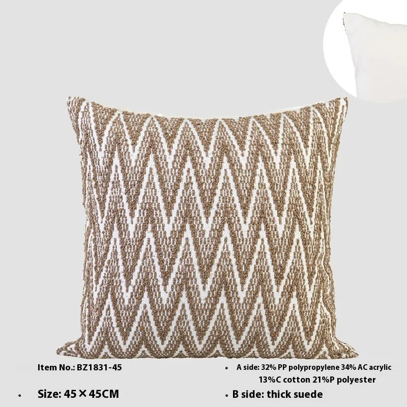 Chinese ancient style square sofa cushion in brown Maillard colour patterns on a 45cm pillow.