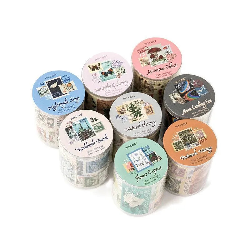 55mm wide retro journal decoration stamp roll with butterfly, forest, bird, or mushroom themed designs