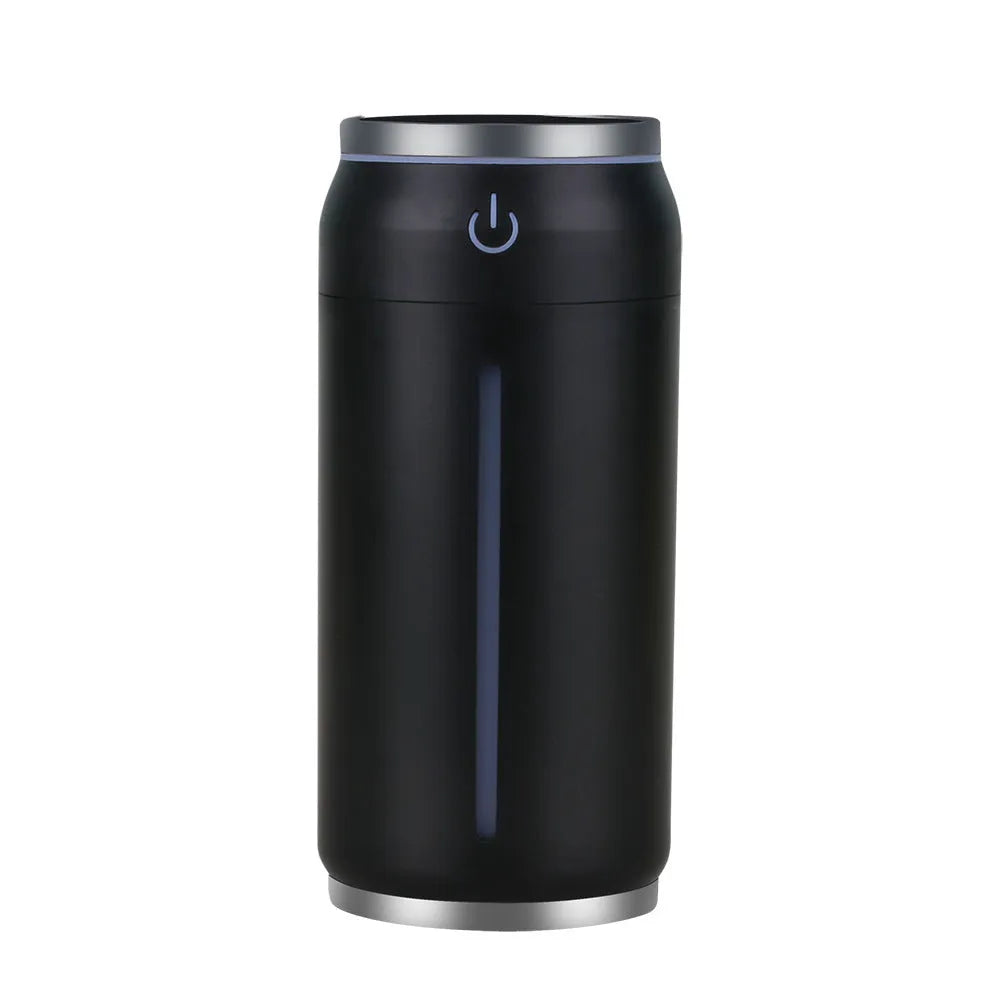 220ml mini USB car humidifier in black with transparent water tank and USB cord