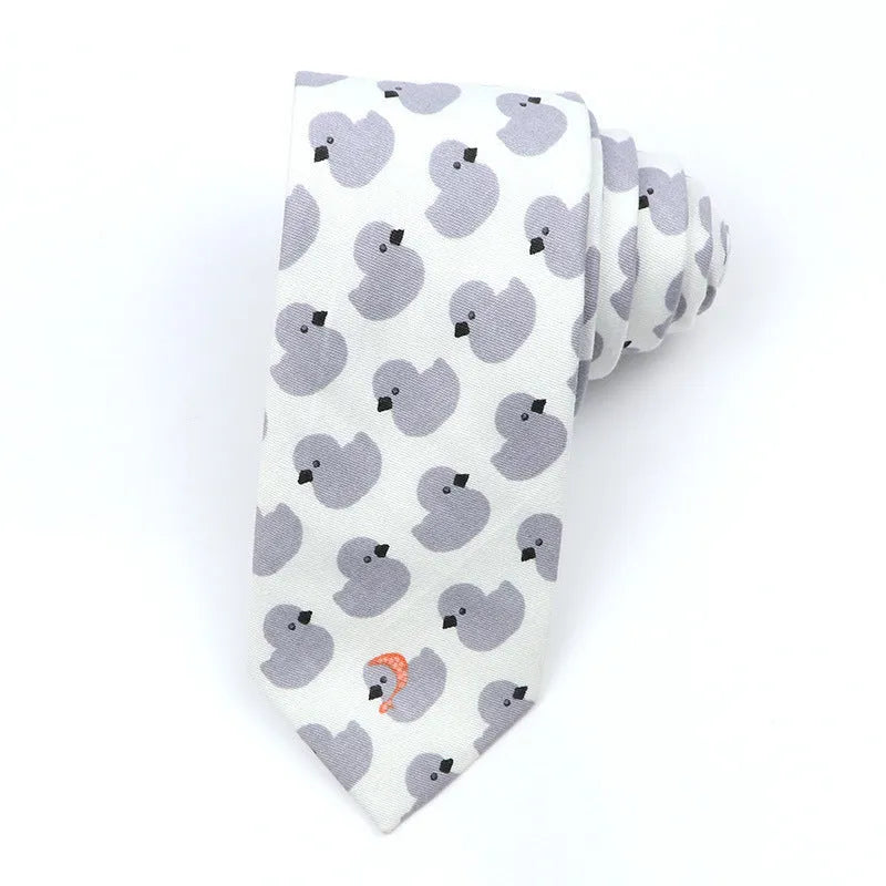 Men's narrow cotton bow tie in a cartoon print with an adjustable knot, shown in a selection of colours.