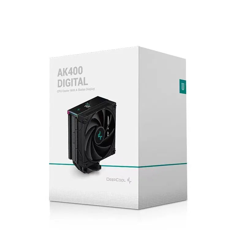 DeepCool twin tower CPU air cooler with digital display in black or white colour options
