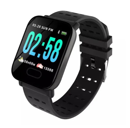 A6 colour screen smart bracelet in black, blue or orange with zinc alloy body and silicone strap