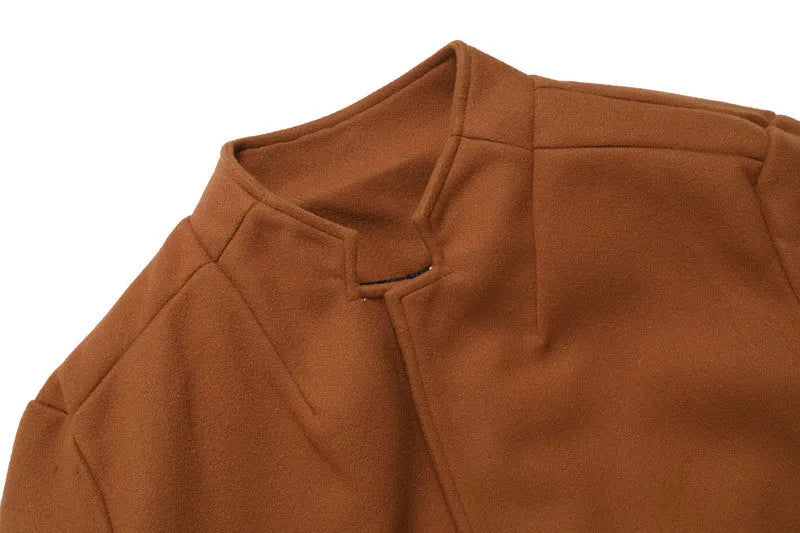Khaki solid-colour form-fitting woolen coat for men autumn wear