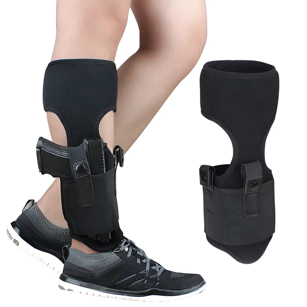 Black neoprene ankle holster for universal pistol concealment, 200g
