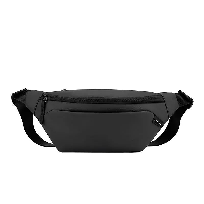 Outdoor casual waterproof nylon crossbody shoulder bag for men in black solid colour sewing line detail