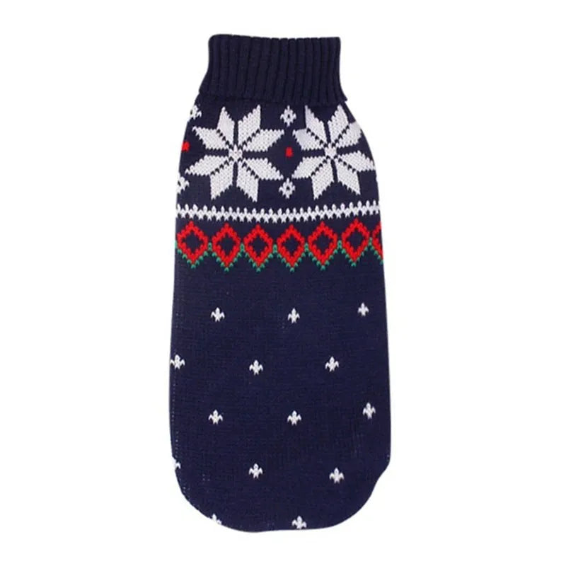 Christmas turtleneck knitting sweater dog clothing in acrylic knit, red reindeer pattern, on small dog