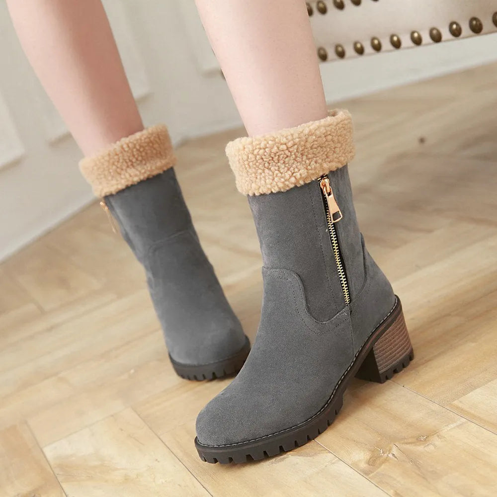 Snow boots with short plush lining in black, grey, green, or orange colours
