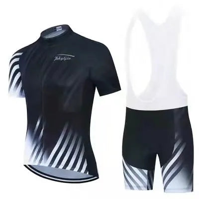 Men's and women's cycling jersey set with top and trousers for mountain and road biking in summer.