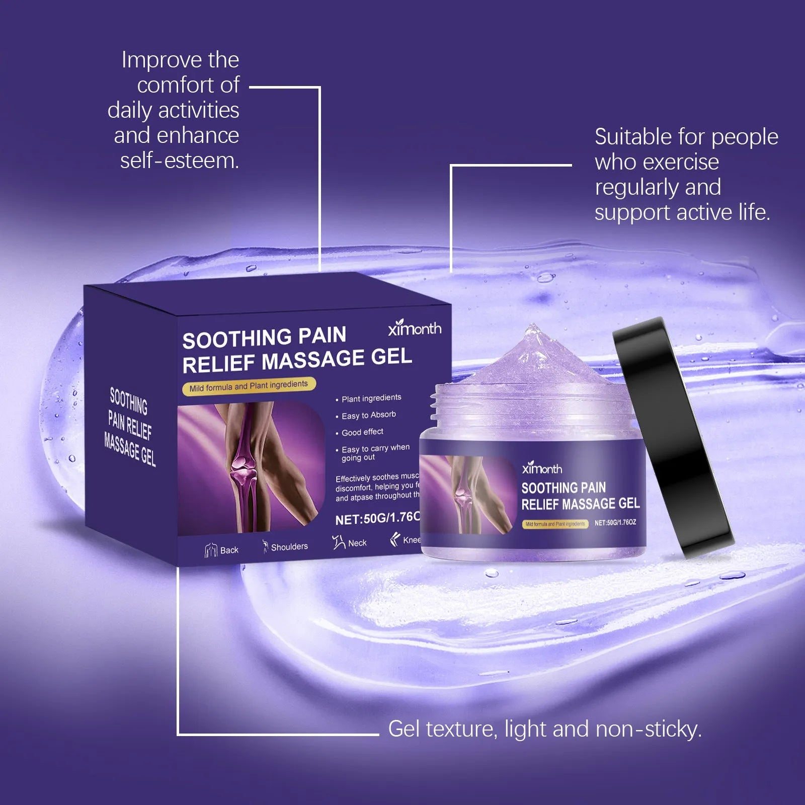 50g tube of cooling joint care gel for shoulders, back, knees, and elbows.