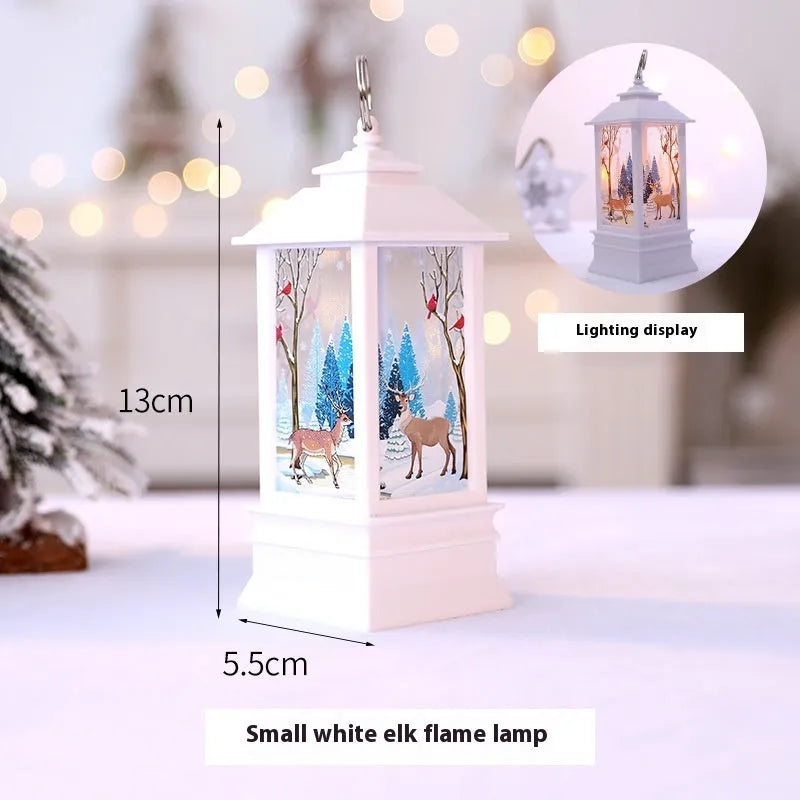 Christmas portable oil lamp with Santa Claus design, plastic construction, battery powered LED light for indoor outdoor hanging decoration