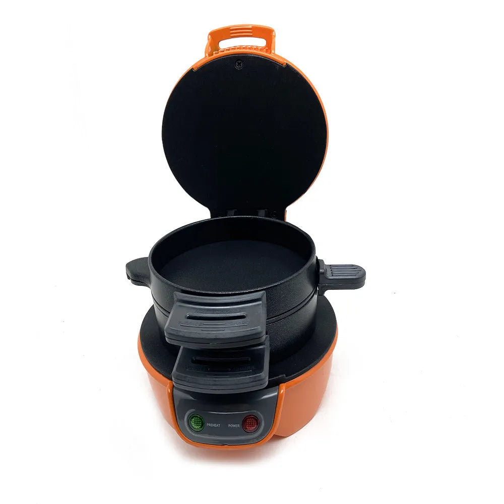 Household breakfast machine sandwich maker with egg cooker ring in red, orange or silver grey