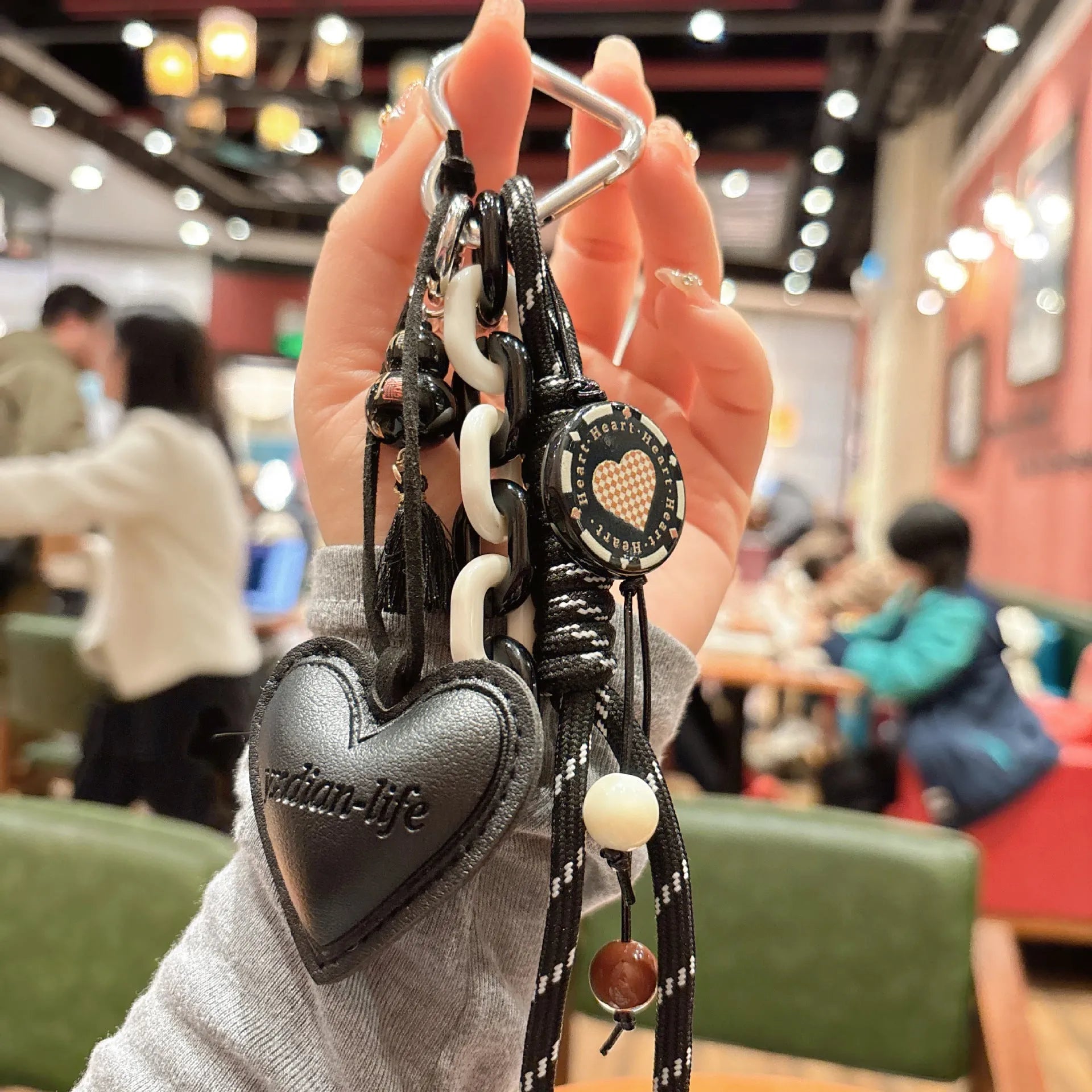 Woven rope leather heart-shaped small gourd pendant keychain in four colours brown black pink red for keys and bags