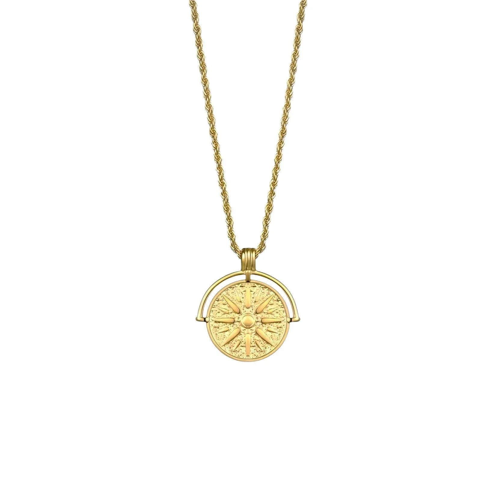 Stainless steel sunflower embossed pendant necklace with adjustable hemp flowers chain in gold colour