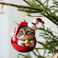 Cartoon cat Christmas car hanging ornament in acrylic with hanging cord