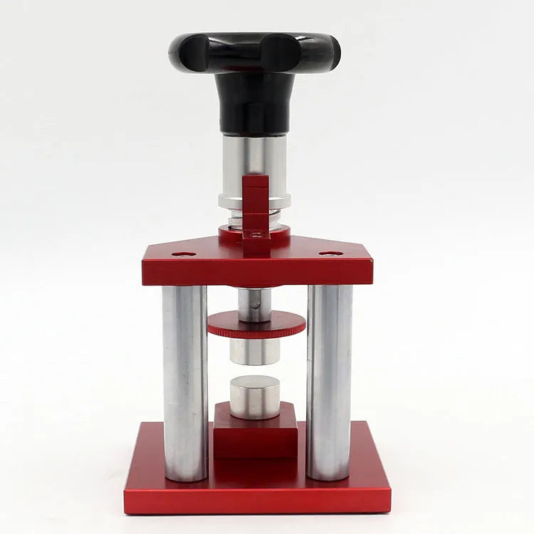 Watch repair tool with spiral cap presser device and 20 plastic moulds for bottle caps and watch backs