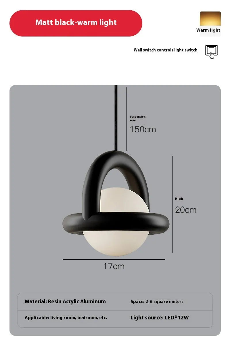 Modern Nordic-style pendant hanging lamp in a matte black finish with warm light.
