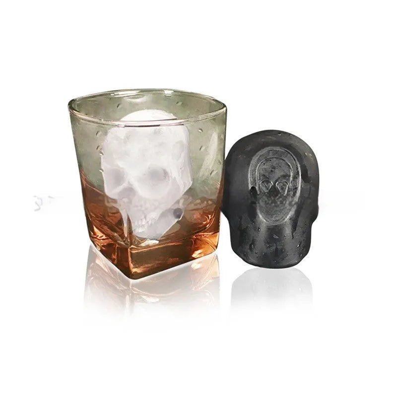 3D silicone Halloween skull ice cube tray showing detailed cavities.