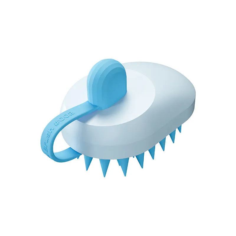 Handheld silicone pet hair remover comb with soft TPR bristles and ABS plastic handle in dark blue colour