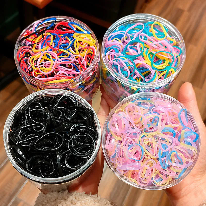 TPU elastic baby hair ties in multicolour assortment with reusable storage container