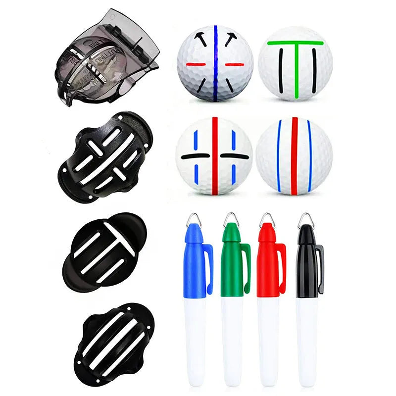 Plastic golf ball scriber alignment tool set with four scribers and one drawing pen