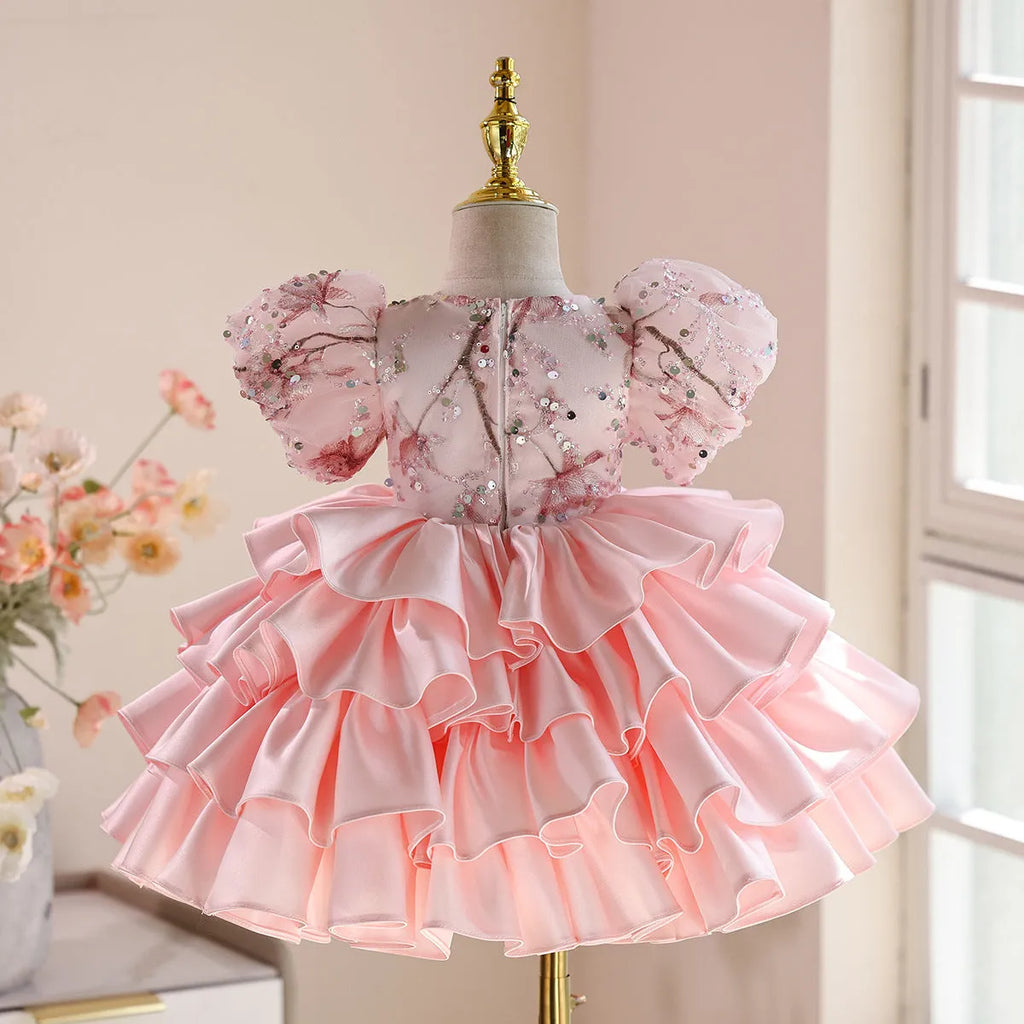 Pink polyester princess dress for baby girl Zhuazhou ceremony light luxury pettiskirt