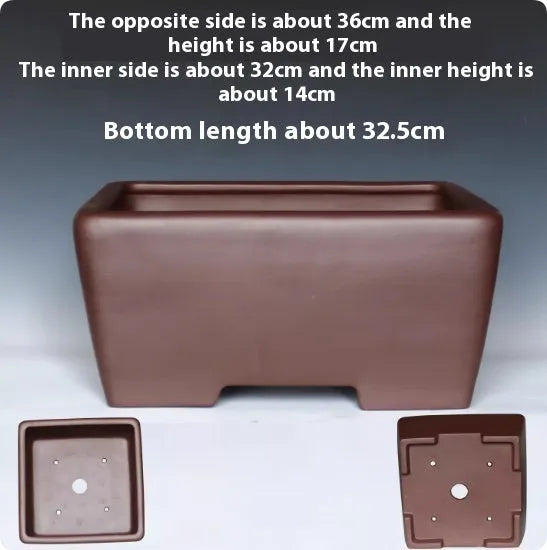 Square purple clay bonsai pot in classical style for succulent plants