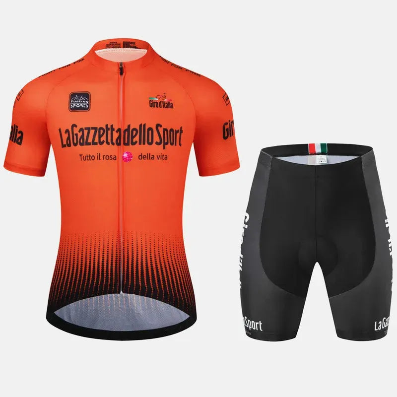 Neutral fit short sleeve cycling suit in polyester fabric for summer sports.