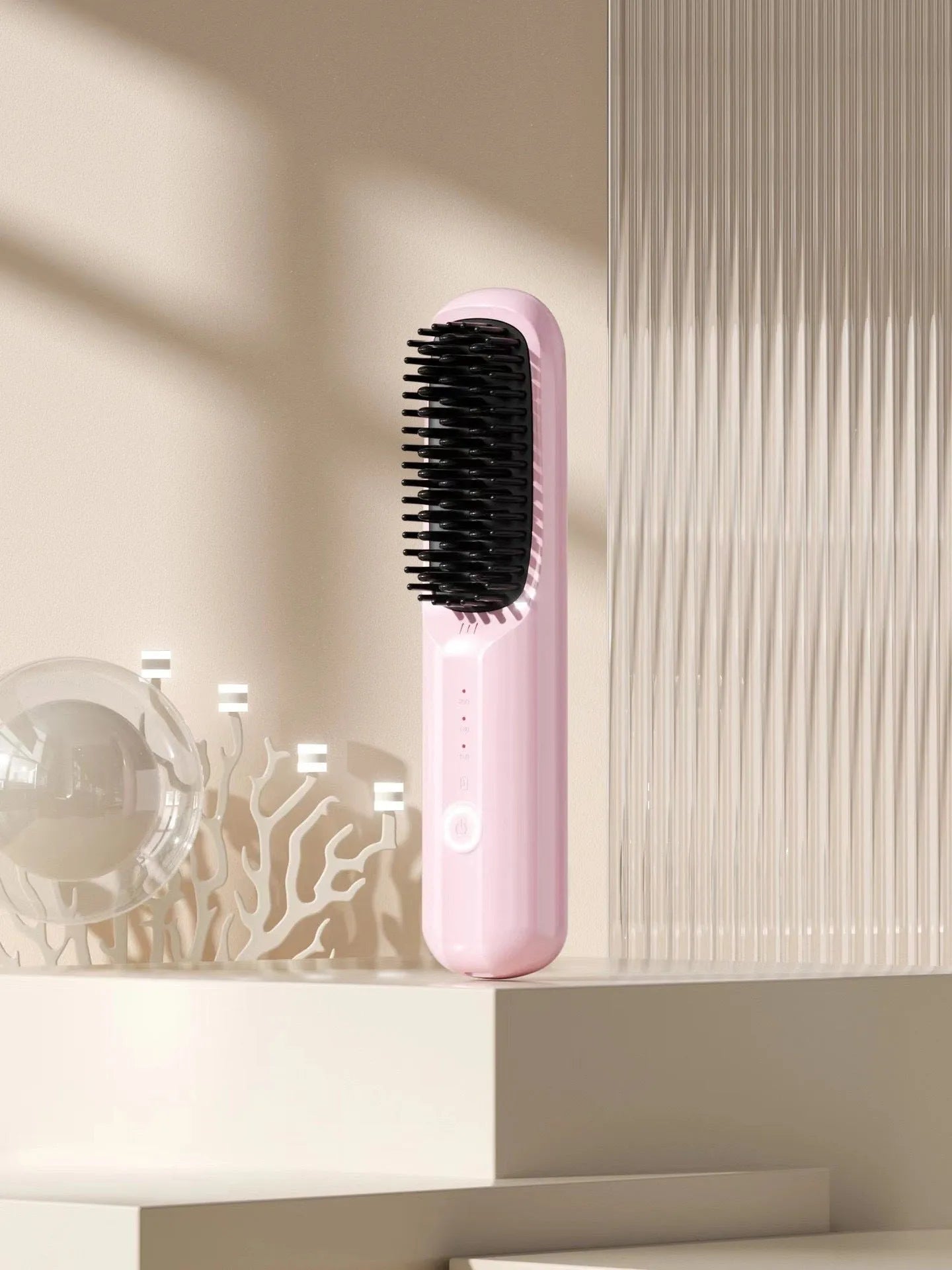 Wireless ionic straightening comb in beige colour with Type-C charging port