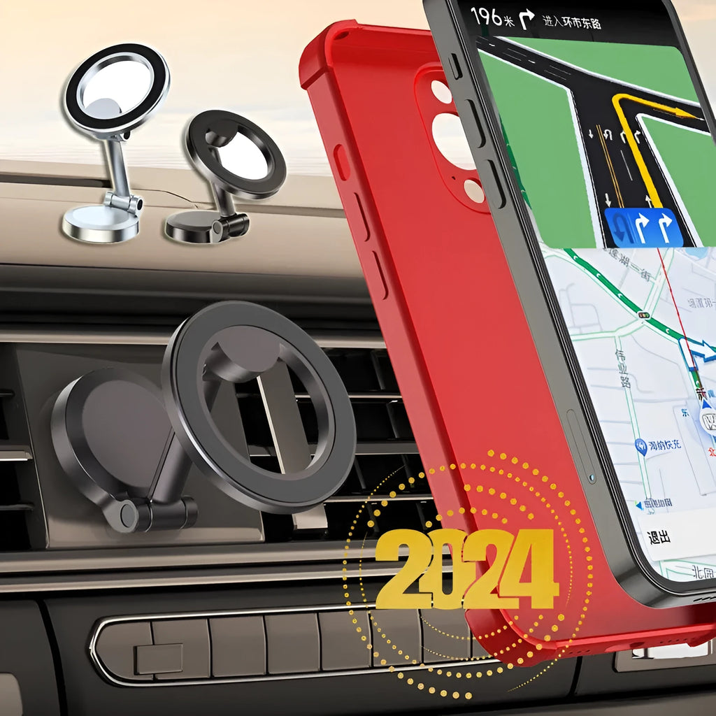 All-metal magnetic car phone mount in Qian colour, folded for storage
