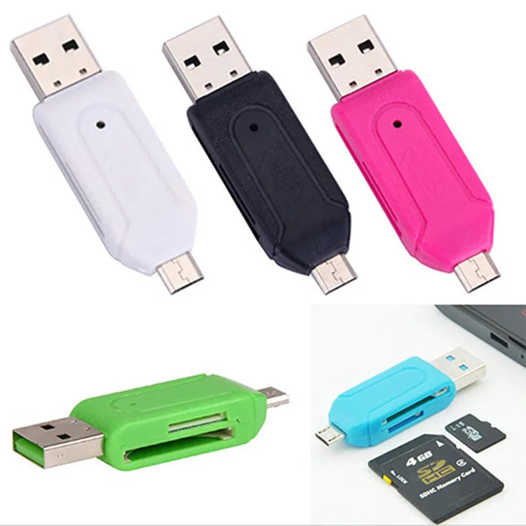 USB 2.0 OTG dual-purpose card reader for mobile phones and computers in multiple colours
