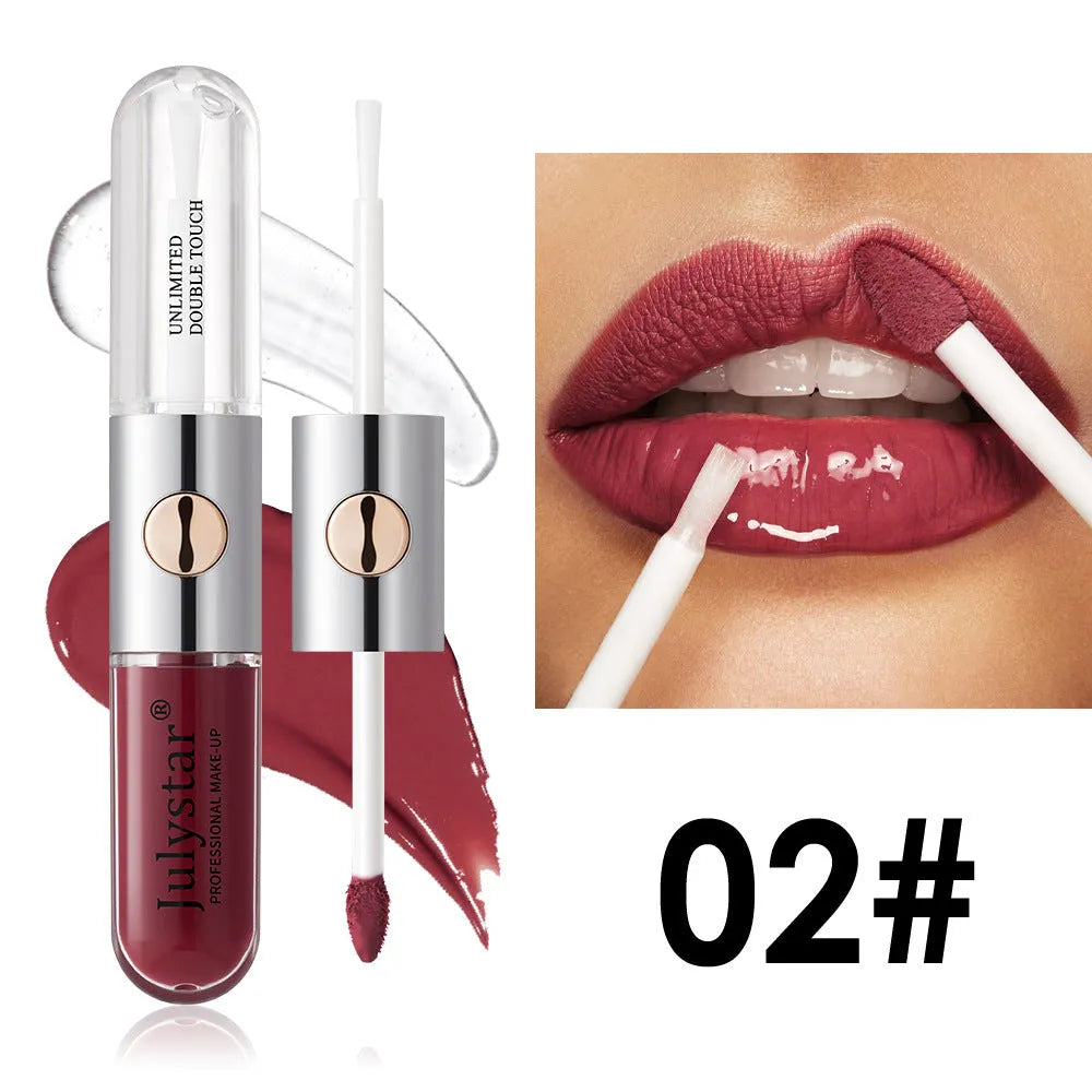 Women's long-lasting moisturising lip gloss in 6ml tube showing available colour styles