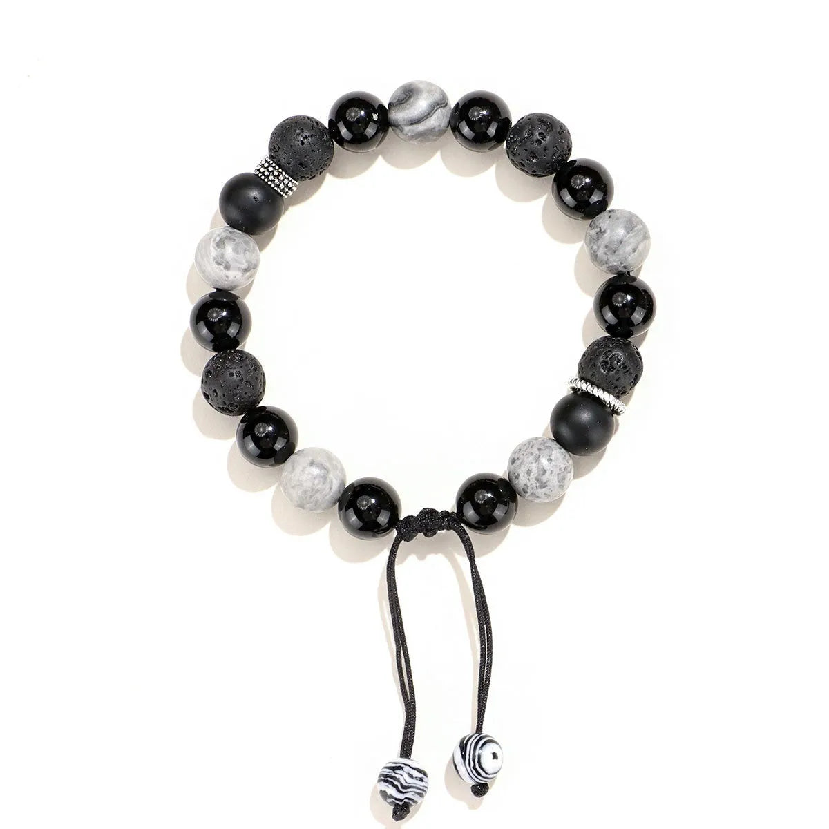 Black agate map stone volcanic bracelet with diamond-shaped stone in New Chinese style design