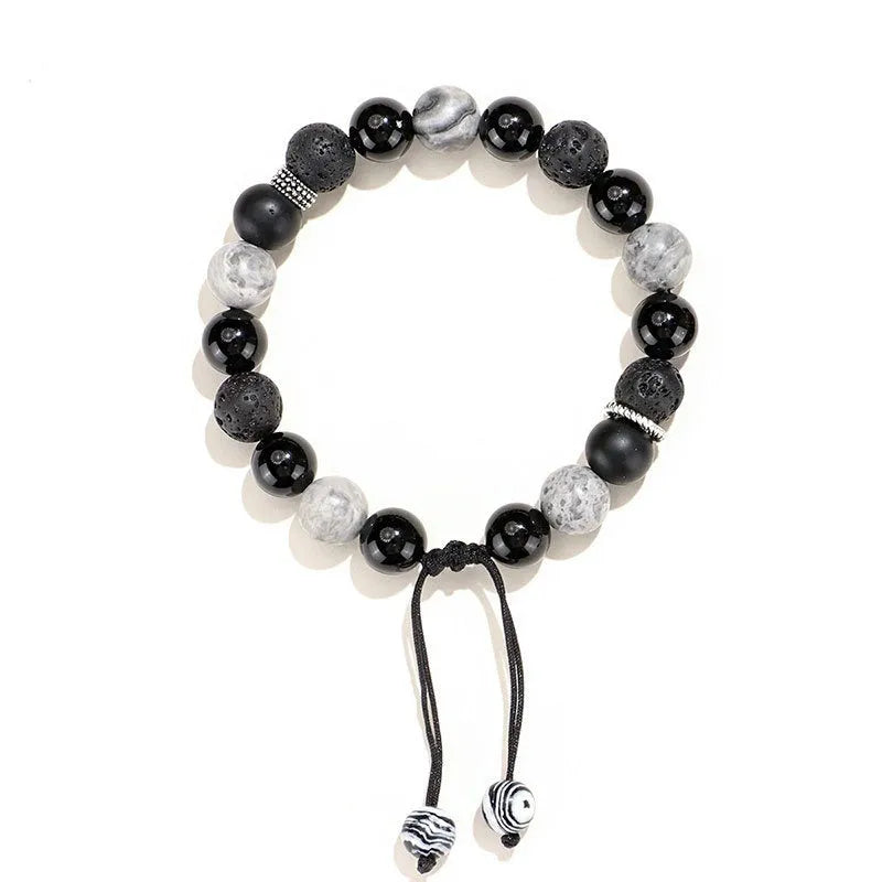 Black agate map stone volcanic bracelet with diamond-shaped stone in New Chinese style design