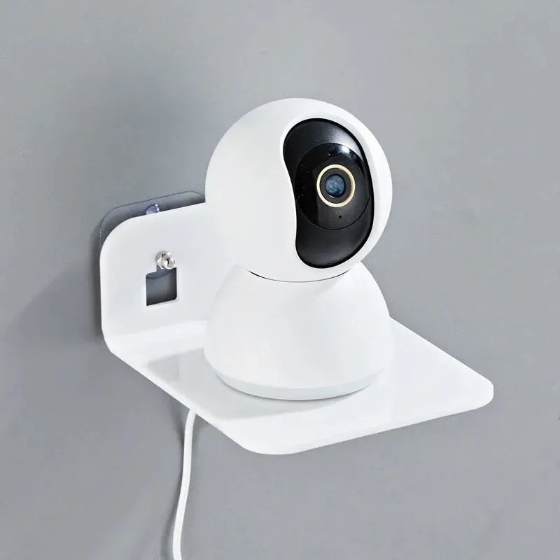 Acrylic right-angle camera wall mount for no-drill installation in black finish