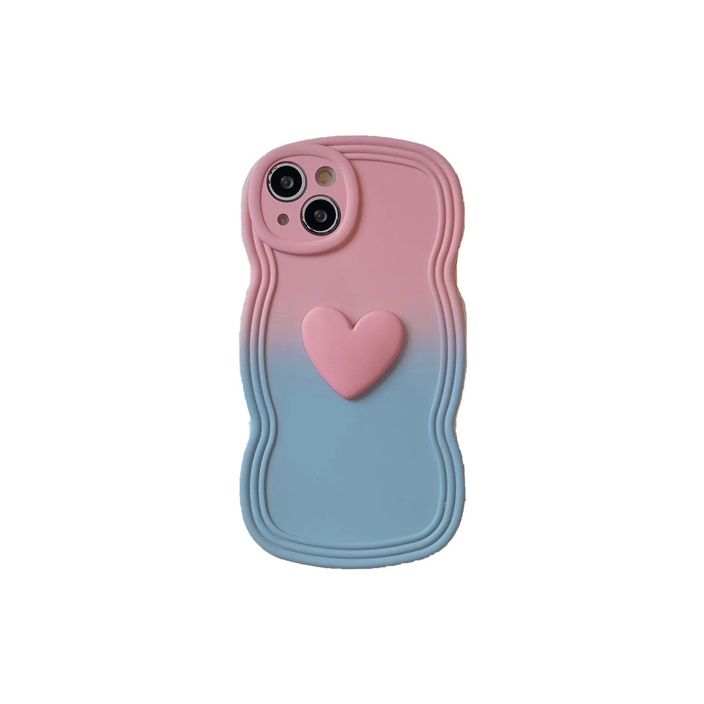 Liquid silicone wavy edge love gradient phone case for iPhone in red gradient black colour